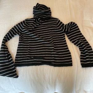 AllSaints black and white stripped turtle neck sweater with loose neck